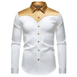 AIDASE  -  New Men's Satin Smooth Color Long Sleeved Shirt Contrast Color Patchwork Single Breast Male Tops aidase-shop