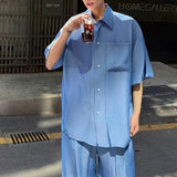 AIDASE  -  Summer Ice Silk Two Piece Men's Sets Shirt Trendy Summer Fashion Solid Color Single Breast Male Set aidase-shop