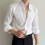 AIDASE  -  Summer Darkwear Stripe Stand Up Collar Elastic Korea Fashion Long Sleeve Casual Male Tops Loose aidase-shop