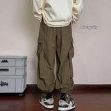 AIDASE  -  Loose Fit American Retro Workwear Casual Pants for Men High Waist Long Trousers Trendy Street Sle Baggy Cuffed Trousers aidase-shop