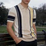 AIDASE  -  Spring Summer New Casual Mens Slim Polo Shirts Vintage Buttoned Lapel Short Sleeve Knit Polos Men Clothes Stylish Striped Polos aidase-shop