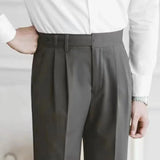AIDASE  -  Quality Naples Suit Pants Men High Waist Paris Buckle Straight Trouser Summer Thin England Style Business Casual Pant Streetwear aidase-shop
