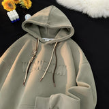 Aidase Men Women Hoodies Embossed Letters Casual Hooded Sweatshirt Basic Colours Drawstring Clash Hoodie Loose Comfortable aidase-shop