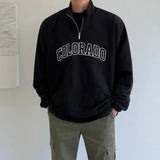 AIDASE  -  American Half Zipper Stand Collar Sweatshirts Men's Autumn Letter Pullover Coats Trendy Loose Long Sleeved College Sports Shirt aidase-shop