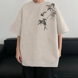 AIDASE  -  Summer Suede Bamboo Print Short Sleeve Retro Casual Loose Half Sleeve Trendy Fashion Multicolor Men Women Tops aidase-shop