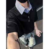 AIDASE  -  Korean Fashion Handsome Men T Shirts Turn Down Collar Design Short Sleeve Top Tees aidase-shop