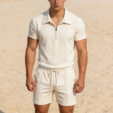 AIDASE  -  Summer Men Sports Polo Suit Short Sleeve Zipper Polo Shirt And Shorts Set Men's Casual Streetwear 2-pie Leisure Sports Sets aidase-shop