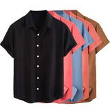 Aidase New 2024 Summer Fashion Men Solid Color Short Sleeve Classic Shirt Casual Button-Down 100% Polyester Plain Basic Shirts for Men aidase-shop