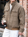 AIDASE  -  Vintage Houndstooth Print Jacket Coat Mens Fall Winter Outdoor Casual Jackets Men's Stylish Zip-up Stand Collar Coats Outerwear aidase-shop