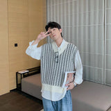 Aidase Black White V Neck Sleeveless Waistcoat Knit Sweater Male Vest Graphic Men's Clothing Casual Tops Wholesale Trend Sheap