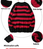 AIDASE  -  Casual Knitted Men's Sweater Hole Design round Neck Casual Winter Fashion Loose Fit Japanese Style Knitted Sweater for Men aidase-shop