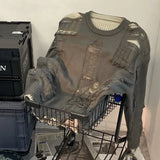 Aidase American New High Street Hole Fake Two Sweaters Y2K Fashion Retro Loose Oversize Double-sided Sweater Tide For Men And Women Top aidase-shop