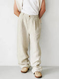 AIDASE  -  Vintage Pleated Design Mens Linen Pants Summer Leisure Breathable Loose Straight Pants Men New Casual Solid Color Linen Trousers