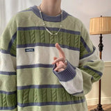Aidase American style individual striped lazy knit sweater casual sweater autumn and winter trend retro high-end loose top harajuku y2k aidase-shop