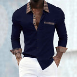 AIDASE  -  Men's Contrast Plaid Trim Dress Shirt Casual Long Sleeve Button-Up Shirt with Pocket aidase-shop
