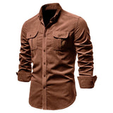 AIDASE  -  Men's Autumn Cotton Basic Japanese Style Corduroy Business Shirt Slim Fit Casual Long Sleeve Outerwear New Arrival aidase-shop