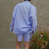AIDASE  -  Korean Style Fashion Striped Sets Men's Long Sleeved Shirt Shorts Casual Streetwear Male Loose Two-piece Sets S-5XL aidase-shop