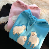 AIDASE  -  Soft Girl Cute Plush Lamb Tees Couple Hoodie Men Women Cartoon Flocking Hoody Spring Autumn Loose Vintage High Street Top aidase-shop