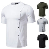 AIDASE  -  Men's Casual and Fashionable Short Sleeved T-shirt with Button Decoration on The Hem, Split Round Neck Short Sleeved T-shirt aidase-shop