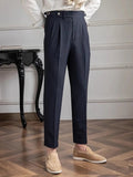 AIDASE  -  Naples Style Trousers Mens Casual Solid Color Pleated High Waist Trousers Spring Fall Trendy Men's Slim Fit Straight Pants aidase-shop