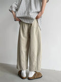 AIDASE  -  Summer Men's Linen Wide-Leg Cropped Pants High Waist Drawstring Casual Trousers aidase-shop