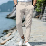 AIDASE  -  Men's Linen Blend Slim Fit Tapered Pants Summer Breathable Casual Trousers with Button Fly aidase-shop