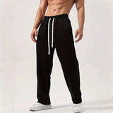 AIDASE  -  Men Soft Knit Straight Sweatpants Elastic Drawstring High Waist Loose Casual Daily Lounge Trousers With Pockets aidase-shop