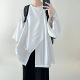 AIDASE  -  Men's New Irregular Oblique Button Short-Sleeved Shirt American Retro Fashion Trend Simple Loose Casual Breathable Men's Tops aidase-shop