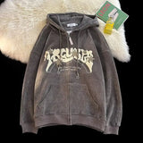 AIDASE  -  American Style Zipper Hoodie Couple Autumn Winter Jacket High Street Versatile New Trendy Brand Retro Street Loose Hoodie aidase-shop