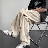 AIDASE  -  Summer Thin Brand Loose Work Pants Ins Versatile Drawstring Charge Casual Straight Sports Paratrooper Pants Khaki Apricot Color