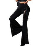 AIDASE  -  Sexy Lace Crossed Belted Hollow out Bell Bottom Pants Chicken Eye Strap Long Trousers Women's Full Length Pants aidase-shop