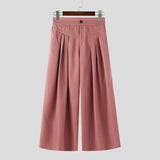 AIDASE  -  Men Wide Leg Pants Solid Color Button Joggers Loose Casual Trousers Men Streetwear Pleated Fashion Male Long Pants aidase-shop