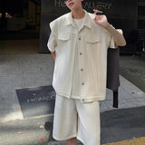 AIDASE  -  Simple Design Silhouette Workwear Loose Shoulder Vest Shorts Set Short Sleeved Spring Male Sets aidase-shop