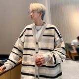 AIDASE  -  Autumn Striped Cardigan Sweater Men Korean Knitted Sweater Pullover Harajuku Hip Hop Streetwear Loose Knitwear Coat Male Clothes aidase-shop