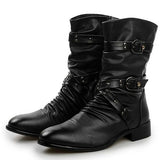 Men's Leather Boots High Quality Biker Boots Black Punk Rock Shoes Men's Women's Tall Boots Size 38--48 aidase-shop
