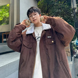 Aidase Korean Mens Lamb Wool Jacket Winter Velvet Thick Padded Parka Coat Streetwear Fashion Trend High Street Hip Hop Fur Collar Coats aidase-shop