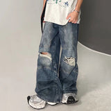 AIDASE  -  American Style High Street Ripped Jeans Men's Loose Wide Leg Floor Length Pants Fashionable Straight-leg Trousers aidase-shop