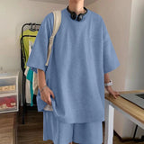 AIDASE  -  Men Sets Solid Color Loose O-neck Short Sleeve T Shirt & Shorts 2PCS Streetwear 2025 Korean Summer Men's Casual Suits aidase-shop
