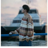 AIDASE  -  Ethnic Style Sweater Men's Winter Korean Retro High-end High Street Striped Knit Sweater Oversized Casual Pullover Thread Jacket aidase-shop