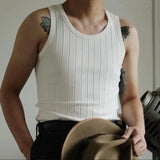 Aidase Summer Casual Solid Tank Men Summer Fashion Ribbed Vest Mens Slim Fit Crew Neck Sleeveless Tees Tops Man Clothes Streetwear