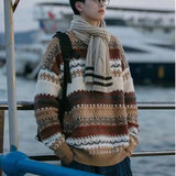 AIDASE  -  Ethnic Style Sweater Men's Winter Korean Retro High-end High Street Striped Knit Sweater Oversized Casual Pullover Thread Jacket aidase-shop