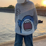 AIDASE  -  Winter Men Turtlenecks Shark Sweater Men Patchwor Harajuku Korean Style High Neck Oversized Grey Turtleneck Pullover Men aidase-shop