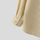 AIDASE  -  Men Striped Shirt Lapel Long Sleeve Korean Style Men Clothing With Tie Streetwear Loose Fashion Casual Tops Male Shirts aidase-shop
