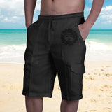 Aidase Vintage Men Linen Shorts Multi Pocket Drawstring Cargo Knee Length Pants Summer Fashion Casual Loose Beach Short Trousers Male