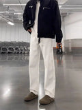 AIDASE  -  White Straight Leg Jeans Men Summer American High Street Vibe Long Pants Elastic Slimming Micro Flare Trousers aidase-shop