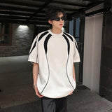AIDASE  -  Trendy Men's T-shirt Color Contrast Splicing Summer Loose Casual Short Sleeved Round Neck Sleeved Shoulder Pad Tops aidase-shop