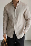 AIDASE  -  Casual Linen Cotton Cargo Shirt Men's Breathable Slim Fit Lapel Long Sleeve Top Spring Summer Retro Commute Linen Cardigan Light aidase-shop