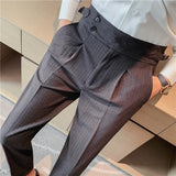 Men British Style Suits Pants New Male Solid High Waist Trousers High Quality Men Formal Slim Fit Business Casual Suit Pants aidase-shop