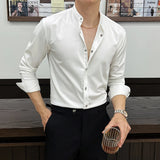 AIDASE  -  Solid Color Men's Stand Collar Long Sleeve Shirt, 2025 Spring Coat, Daily Urban Top.M-4XL aidase-shop