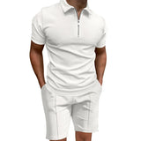 AIDASE  -  Men's Summer Suits Solid Color Waffle Lapel Slim-fit Short Sleevett-shirt Casual Fashion Men's Clothing aidase-shop